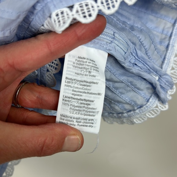 J. Crew Light Blue White Lace Tiered Peplum Silhouette Short Sleeve Top Large - Picture 7 of 10